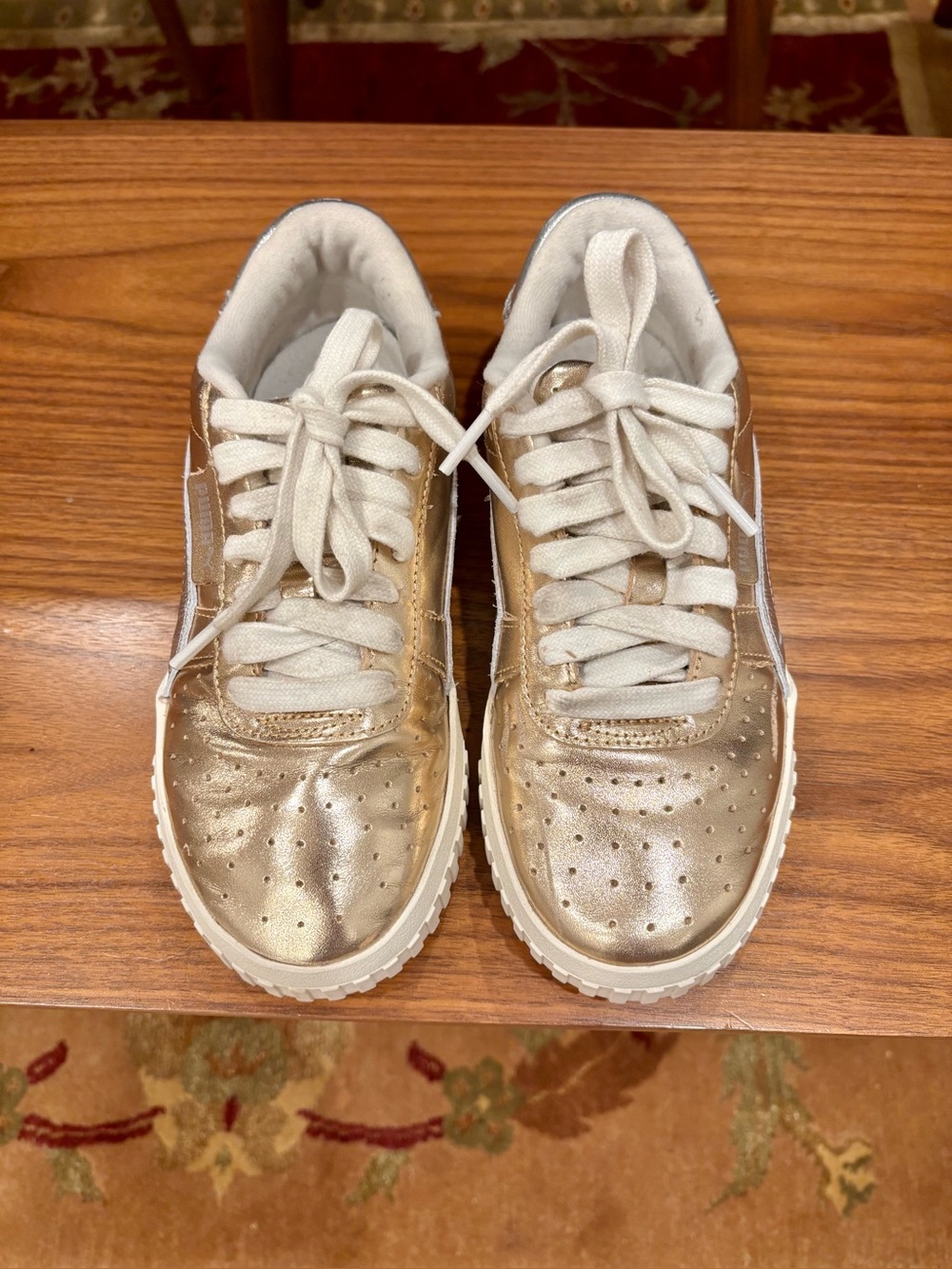 Kids Puma Metallic Gold Lace-Up Sneakers